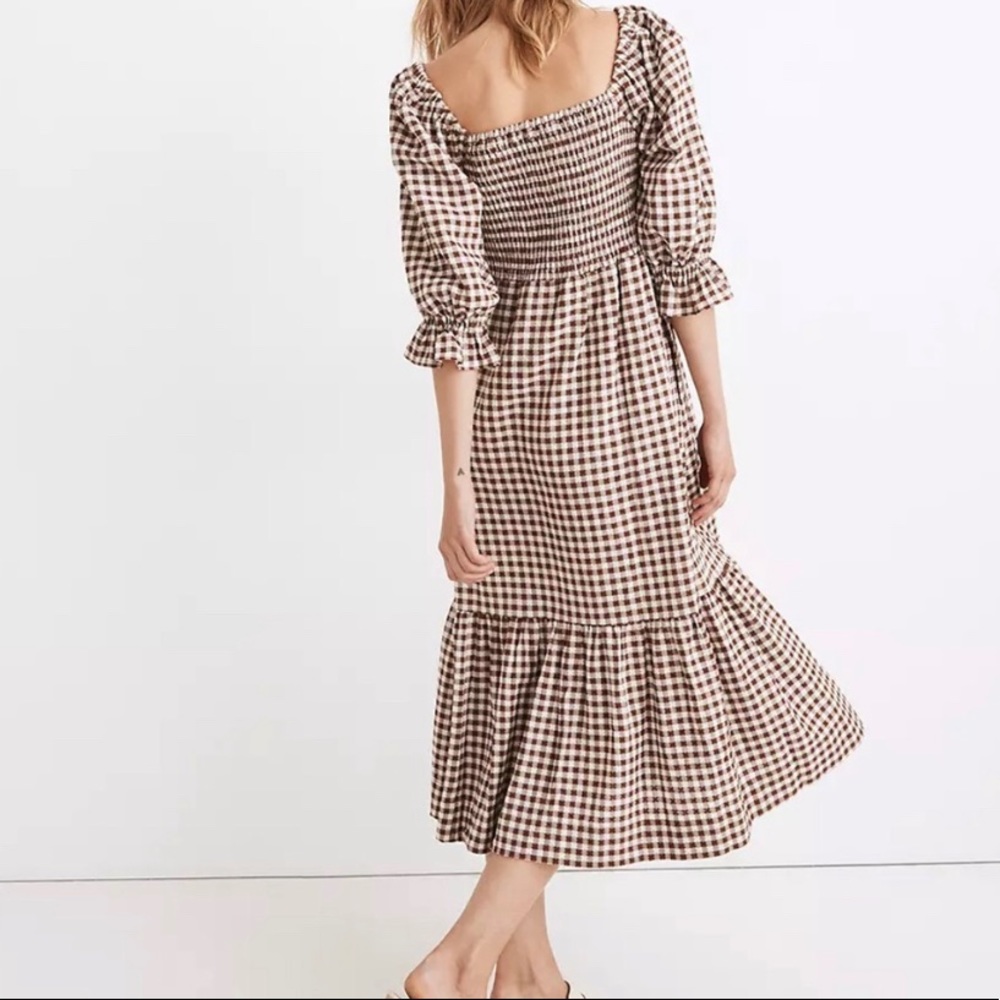 Madewell Lucie Elbow-Sleeve Mocked Midi Dress in Gingham